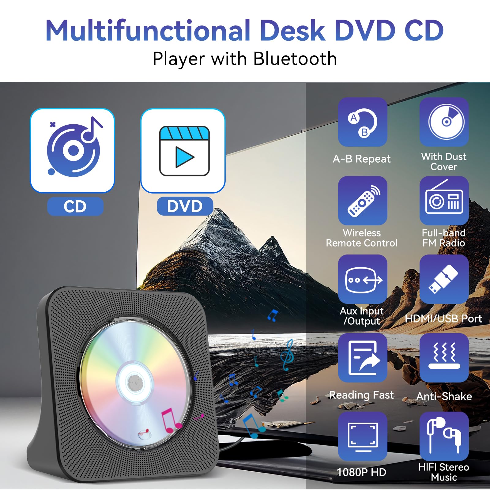 Qoosea DVD Player for TV with Bluetooth, HDMI and All Region Free